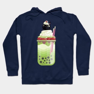 Black Cat Matcha Boba Tea (No Pattern) Hoodie